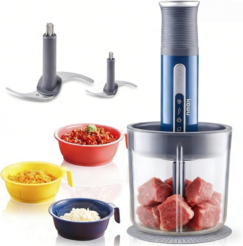 Kawu Electric Meat Grinder, Portable Food Vegetable Chopper with 1 Glass Bowl & Small Bowls, USB Rechargeable Mini Food Processor with Stainless Steel Blades, Meat Chopper Cutter for Home and Kitchen - Image 1